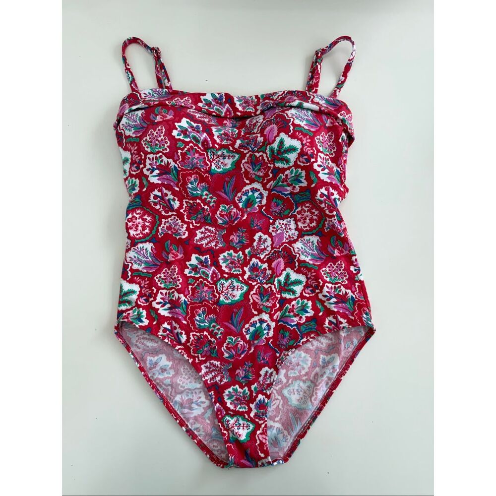 Vtg Manuel Canovas Red Combo Floral Formed Cup One Piece Swimsuit Size 8/10
